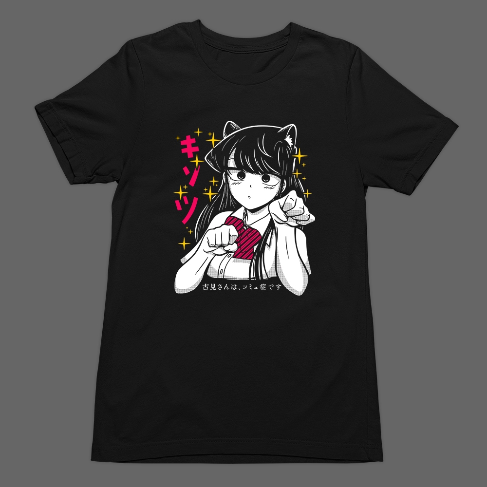 Camiseta Básica T-Shirt Komi San Can't Communicate Kawaii Anime Mangá Tímida Neko Gato Escolar