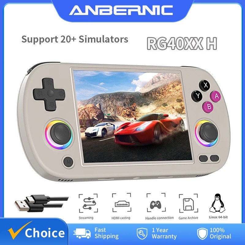 ANBERNIC RG40XX H Retro Handheld Game Console 4.0'' IPS Screen Linux RGB Joystick de iluminação suporta WiFi Bluetooth