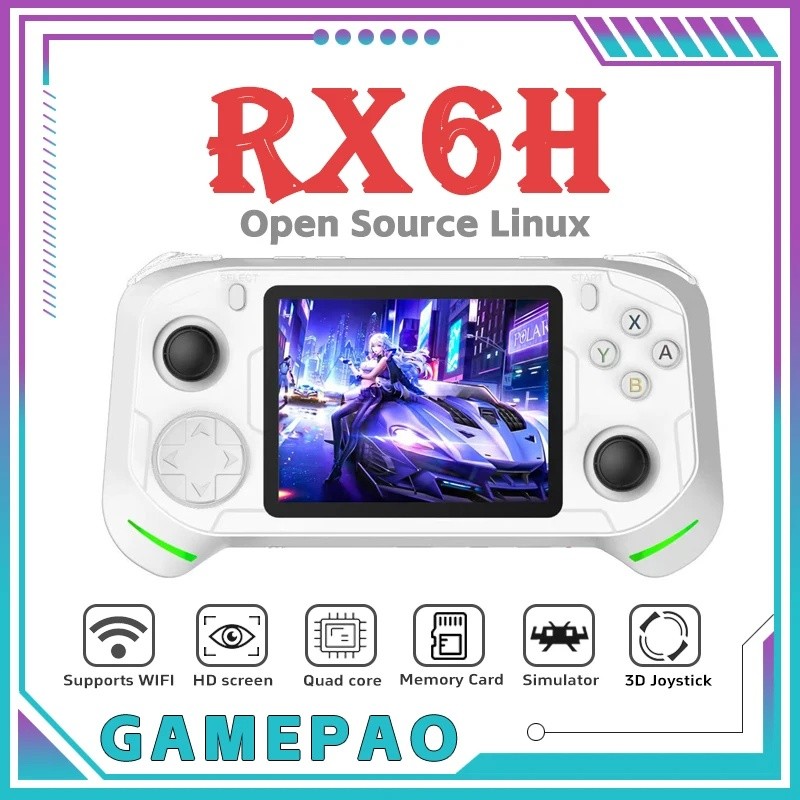 Fonte Aberta RX6H Retro Handheld Console De Videogame Sistema Linux 3.5 Polegada Tela IPS Portátil Bolso Leitor Vídeo 64