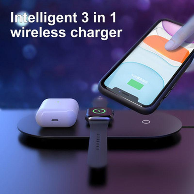 Carregador Sem Fio 3 Em 1 Para iphone 11 Pro X XS Max XR Apple Watch 5 4 3 2 Airpods Suporte De Rápido Samsung S20