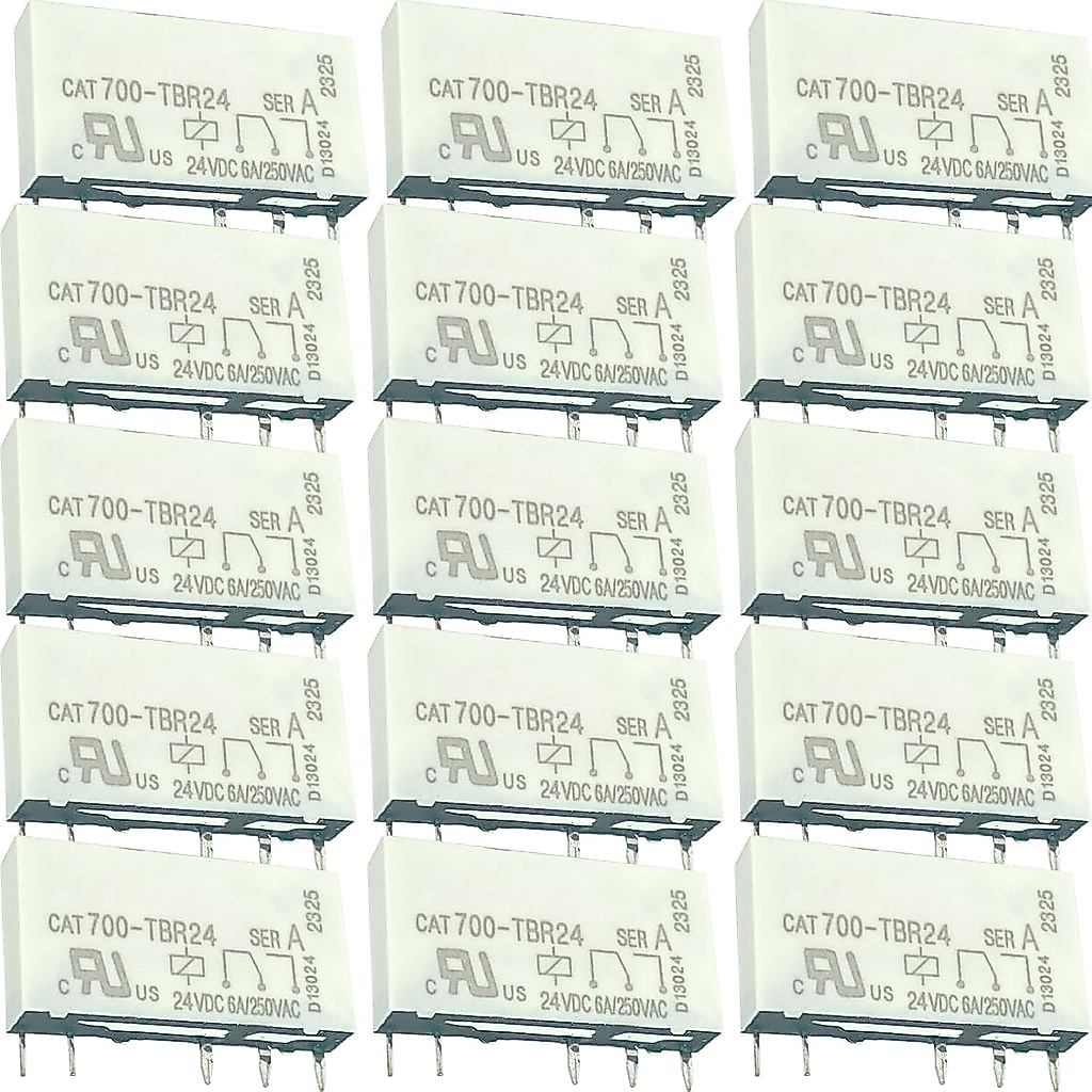 15-Pack CAT700-TBR24 Relay - 24VDC 6A/250VAC 5-Pin - Compatible for Allen-Bradley, Industrial Control Panels, HVAC & Aut