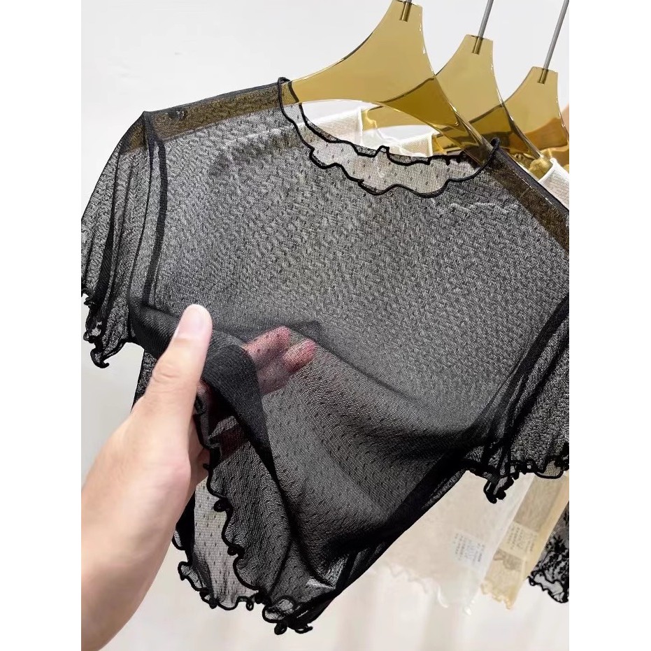 Verão combinando Suspender saia interior camisa de renda feminina curto em torno do pescoço fungo borda camisa de fundo