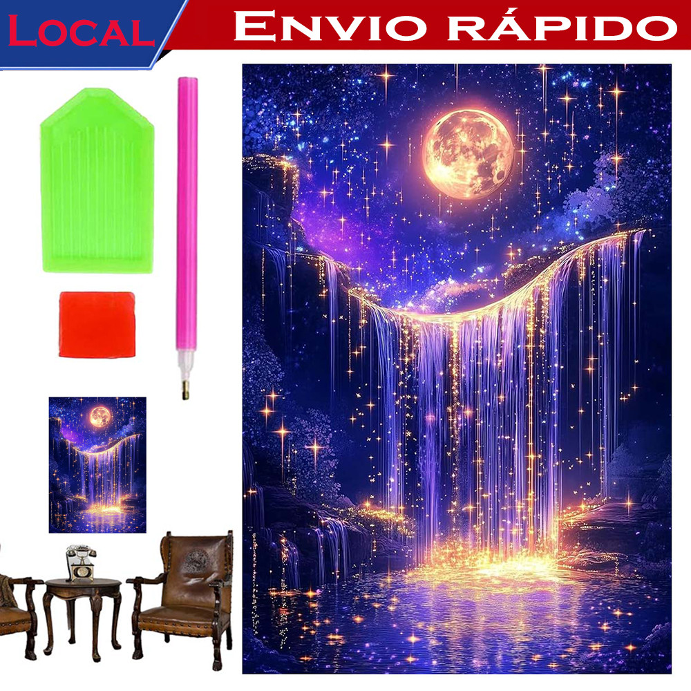 Pintura de Diamante 5D Tema Cascata Roxa 40x30cm – Presente Criativo de Tecnologia Preta, para Amantes de Artesanato