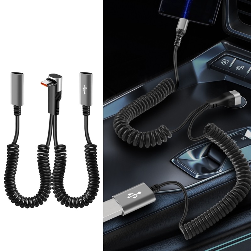 KOK Cabo Divisor USB C Com Mola Ajustável , 2 Em 1 , 66W , Carregamento Rápido , Ângulo De 90 Graus , Conector Para Lapt
