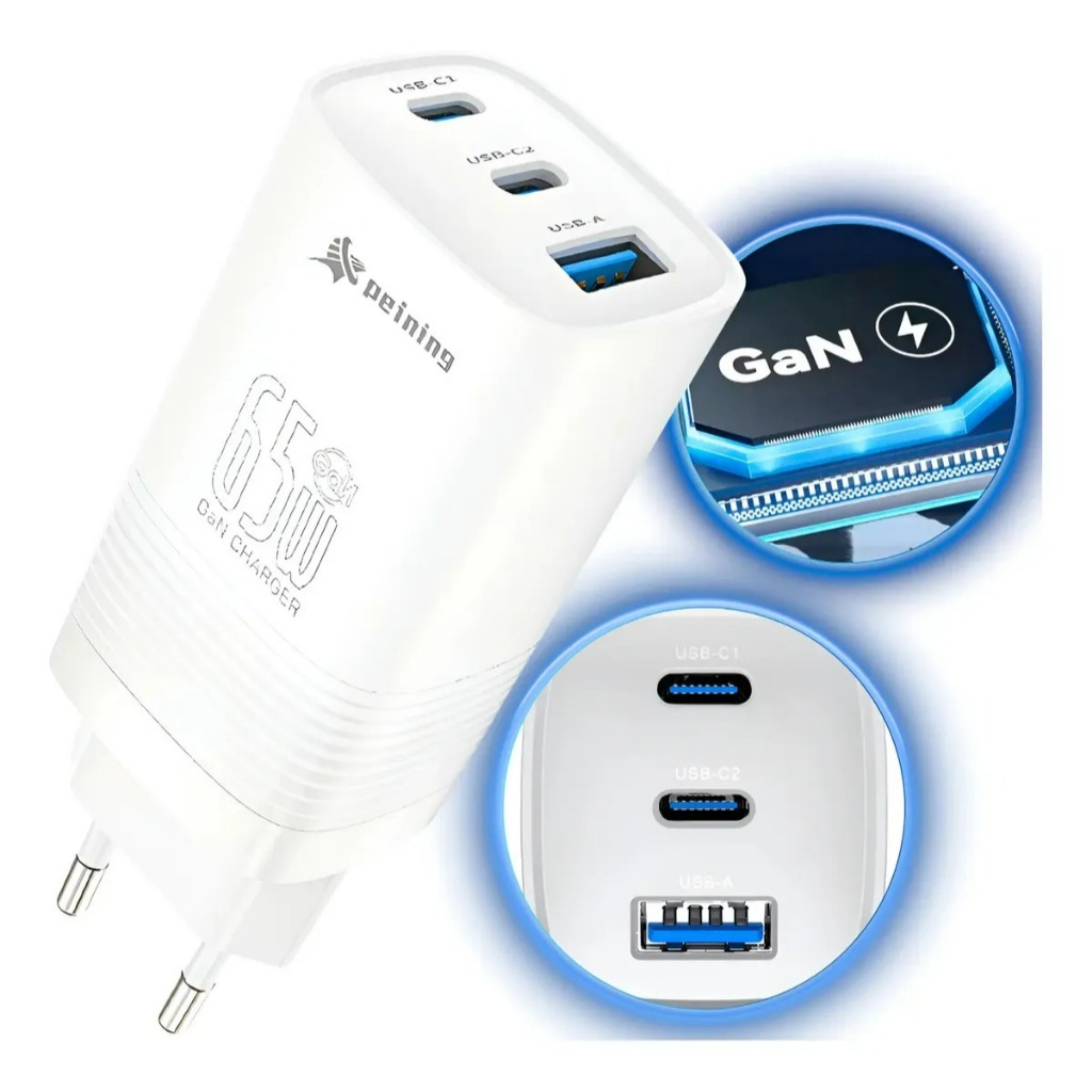 Carregador 65w Ultra Rápido Turbo Usb Tipo C Gan Universal Branco - Peining Pei-pd330