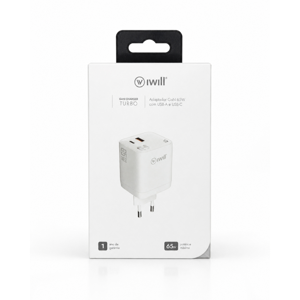 Carregador Retrátil GaN 65W Branco | Home Charger