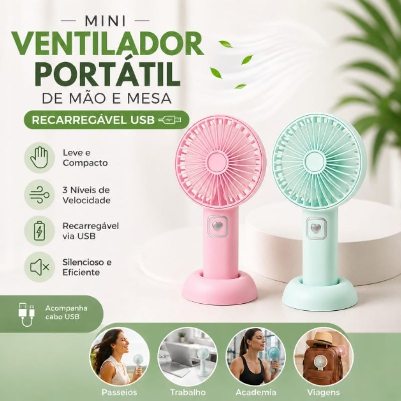 Mini Ventilador Portátil Recarregável USB de Mão e Mesa Compacto Mini Fan