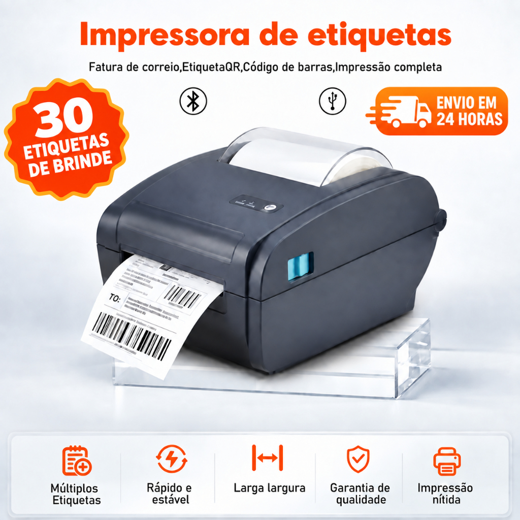 Impressora Térmica Coibeu de Etiquetas Bluetooth USB 110mm WKDY-80D + 30 Etiquetas