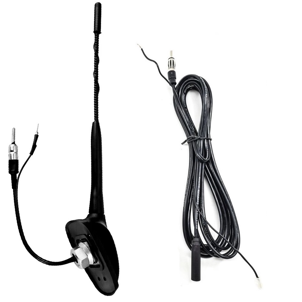 Antena de Teto Dianteira 30º GM - Amplificada Conector Plug DIN Cobalt/ Onix/ Onix Joy/ Prisma/ Prisma Joy/ Spin - Haste Espiral Mini MYLINK 02 ou Rádio Convencional  Com Extensão Caneca 2,50m