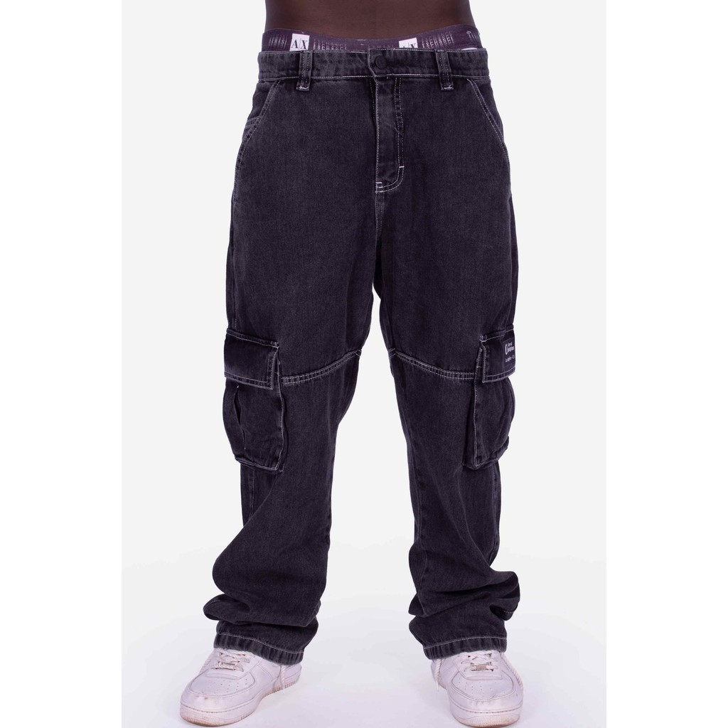 Calça Jeans Cargo Compton Straight Outta Black