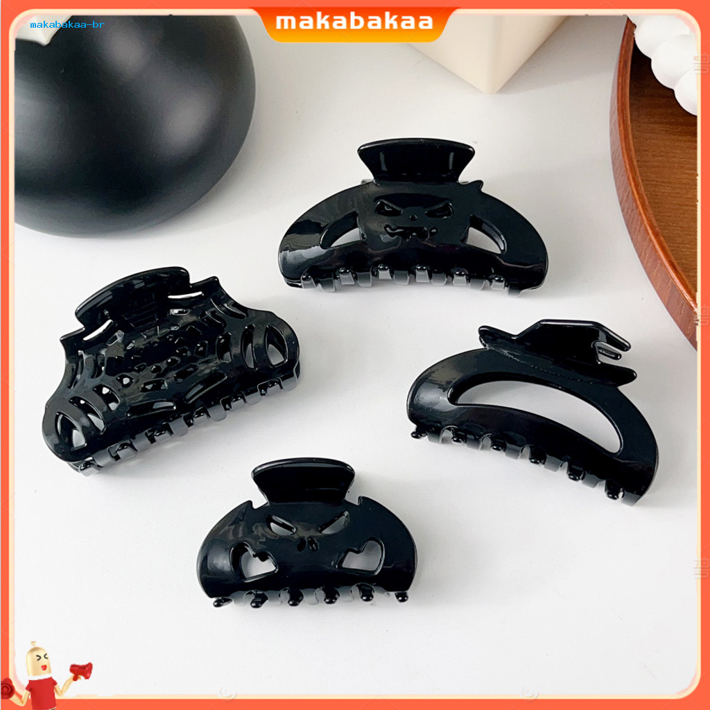 Women’s Strong Spring Back Hair Claw Clip – Black Resin Pumpkin Hat Spider Web Halloween Accessories Durable Head fo
