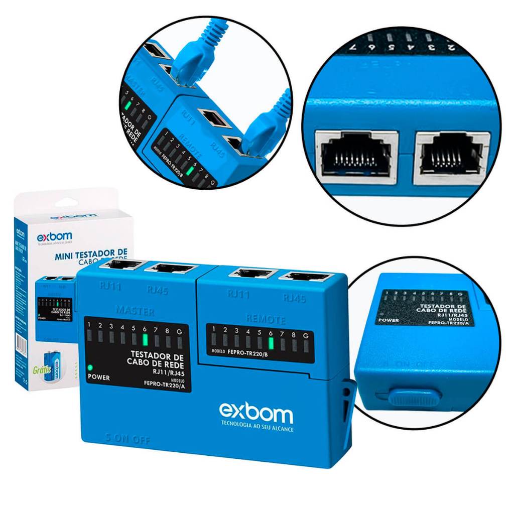 Mini Testador de Cabo de Rede RJ45 e RJ11
