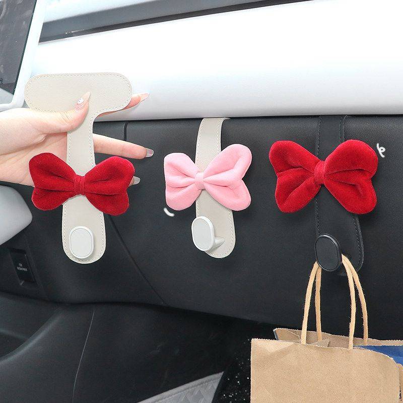 Car Hook Cute Bow Multifunctional Storage Small Hook Car Interior Supplies Adhesive Front Row Co-Pilot Hook wp7y