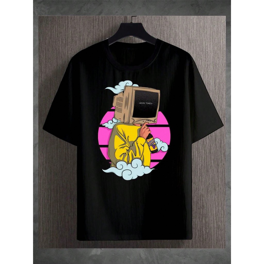 Camiseta God Times Cabeça de Monitor 100% Algodão Unissex Estilo Digital
