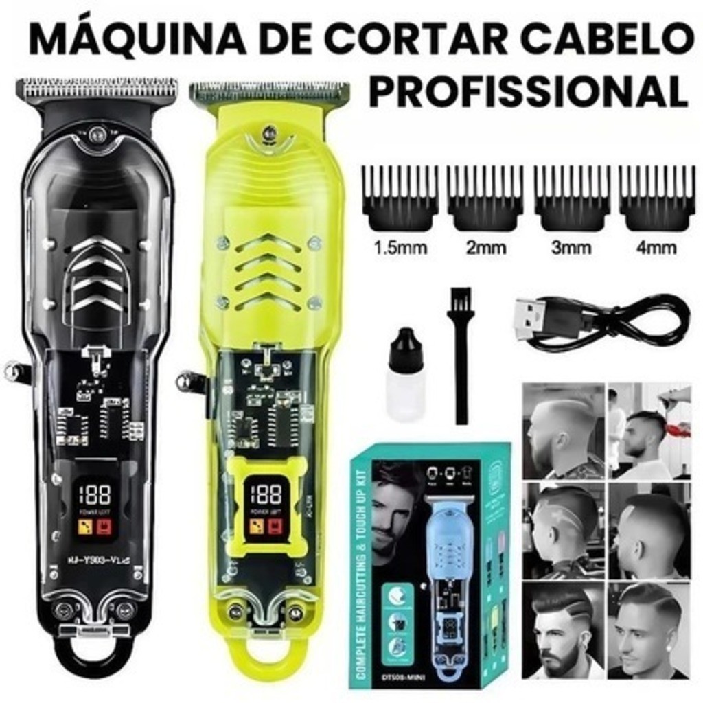Máquina De Cortar Cabelo Profissional Smart Lcd Display Barbeador Eletrico Transparente Sem Fio Para Homens ML-2039