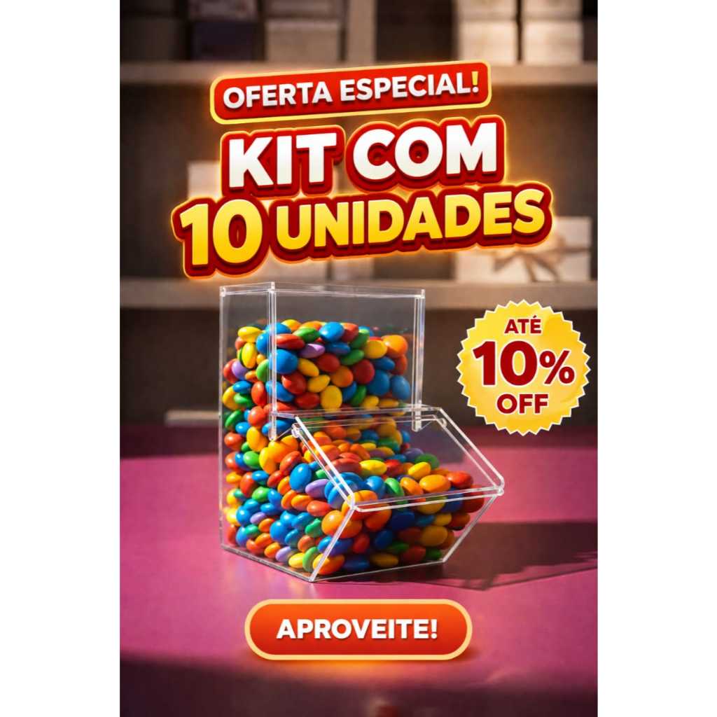 10 Potes de acrilico para complementos de açaí, sorveteria, açaiteria self service (mini expositor)