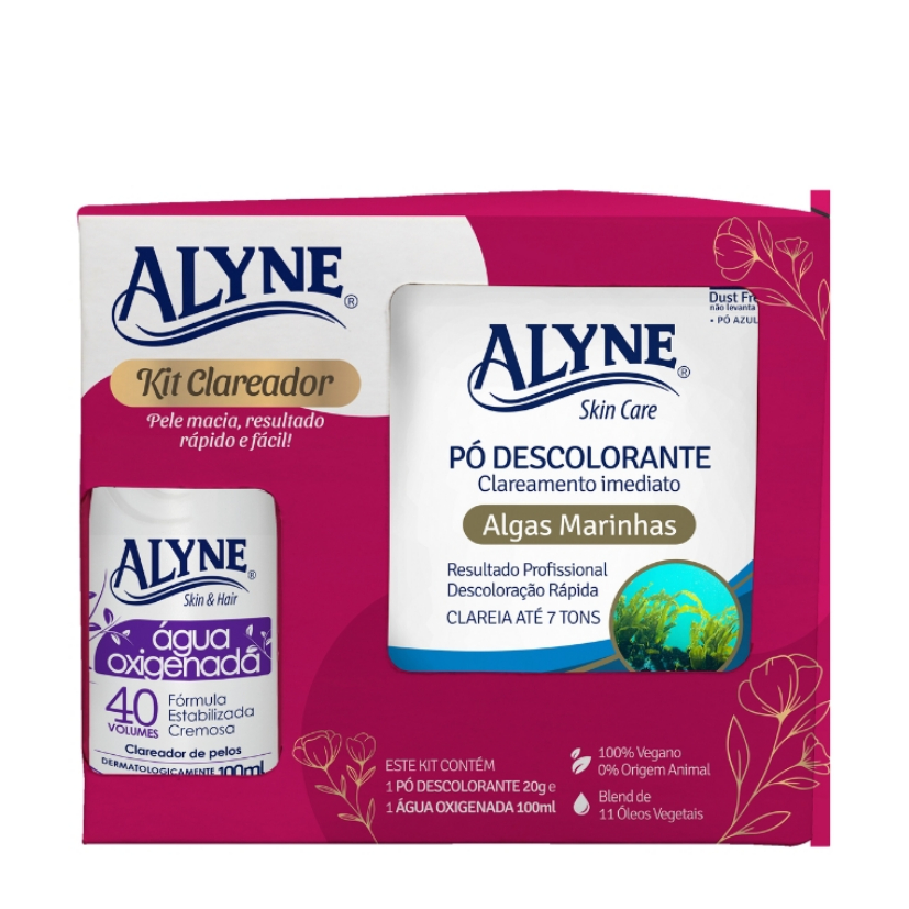 Kit Clareador Pó Descolorante Mini 20g + Água Oxigenada Cremosa 40 Volumes 100ml Alyne