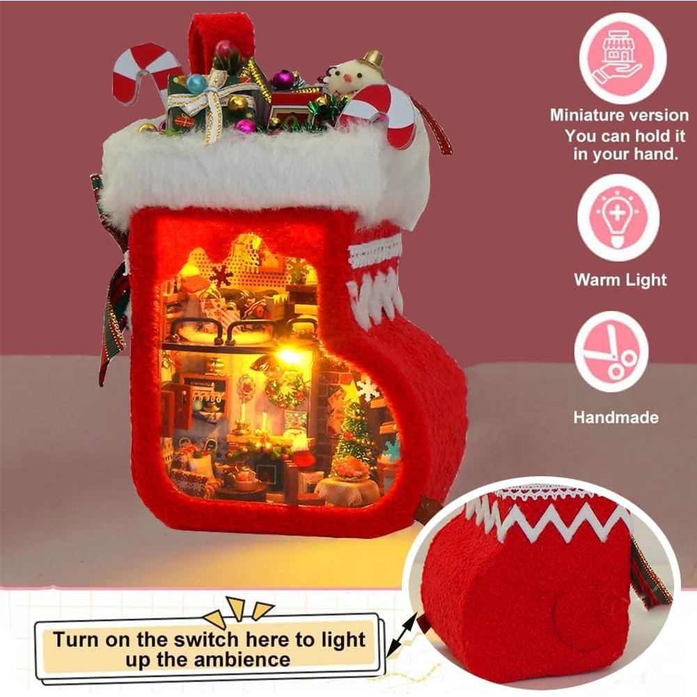 Self-Made Meia De Natal Boneca Cottage Com LED Mini Casa Kit De Construção Mobiliário Presente Do Feriado Ornamento Domé