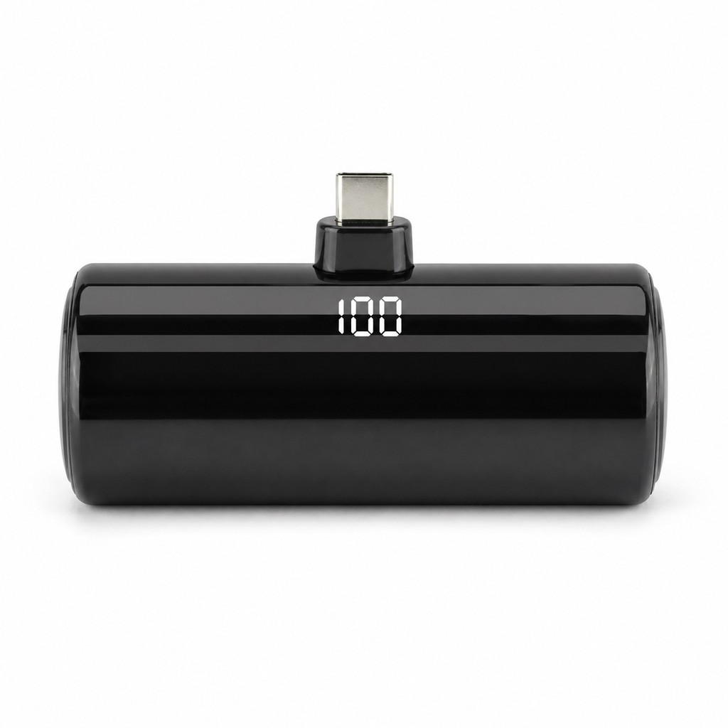 Carregador Portátil Mini Power Bank USB-C 5000mAh 5.000 mAh Visor Digital YD53 YD58 Preto Cápsula