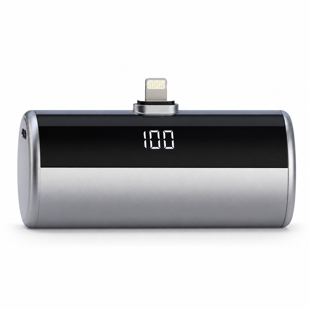 Mini Power Bank Carregador Portátil 5000mAh 5.000 mAh Lightning Visor Digital YD58 Prata Cápsula