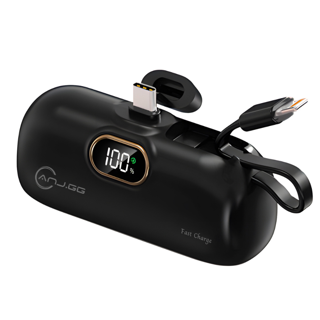 Mini Power Bank 5000mAh com Conectores Lightning + Type-C Preto