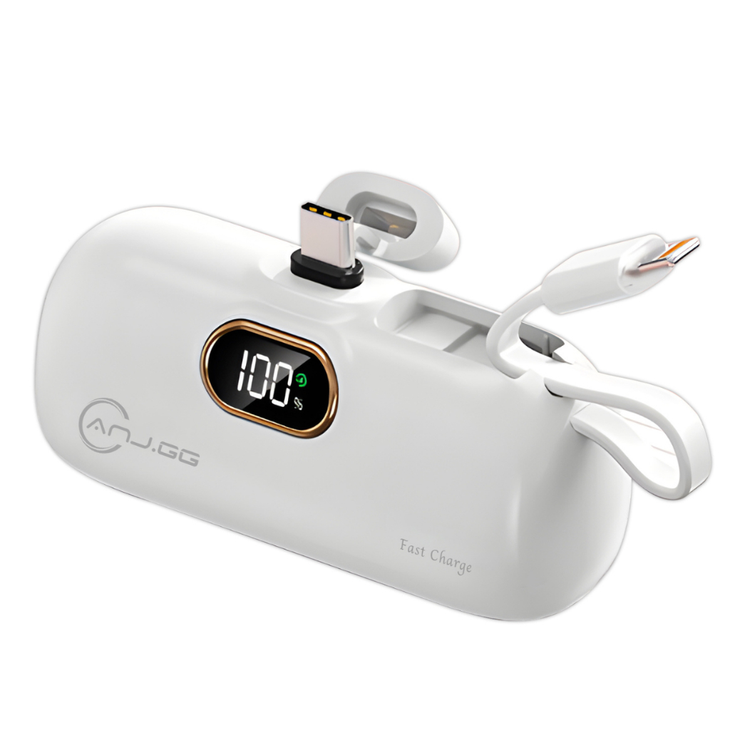 Mini Power Bank 5000mAh com Conectores Lightning + Type-C Branco
