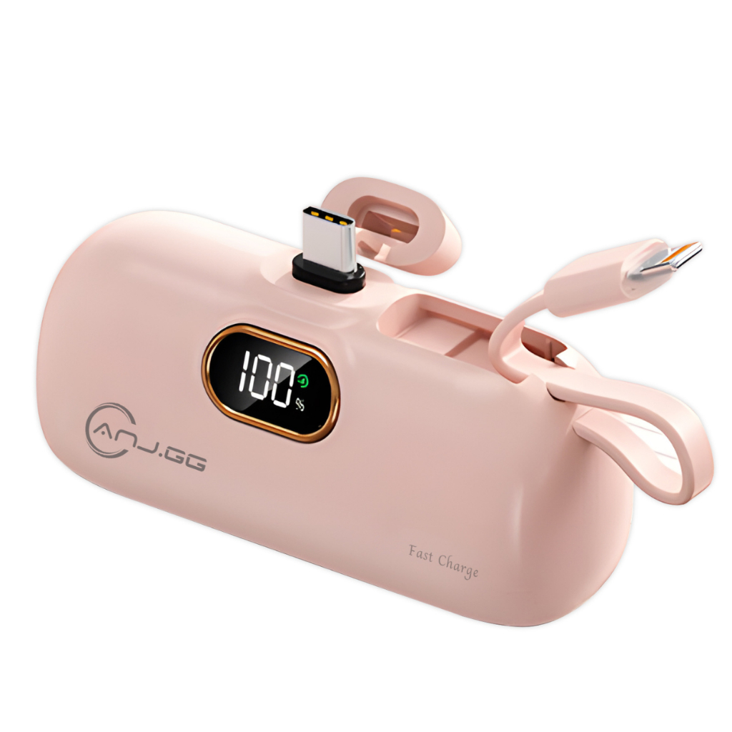 Mini Power Bank 5000mAh com Conectores Lightning + Type-C Rosa