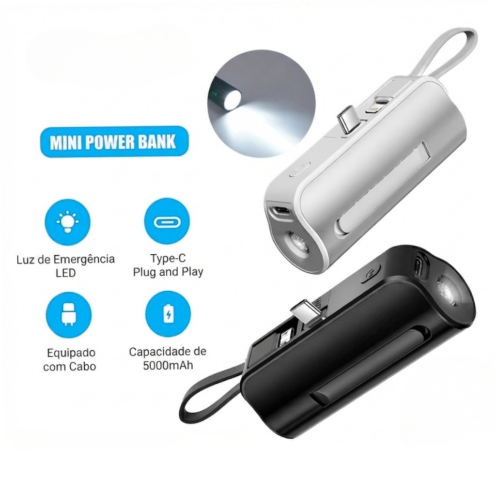 Carregador Portátil Power Bank Mini 5000mAh 2 em 1