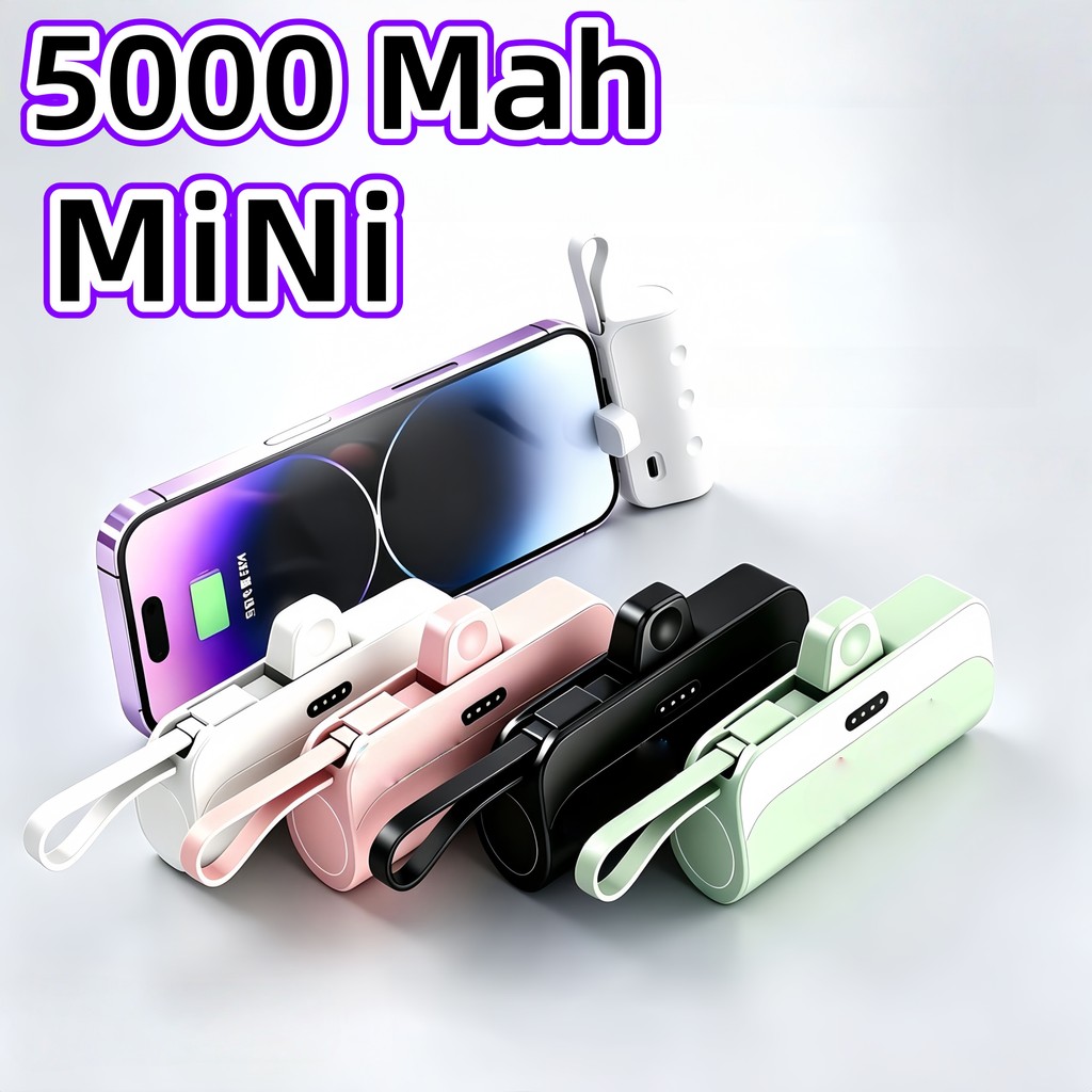 Carregador Portátil Mini Power Bank 5000mAh Com 02 Saídas Tipo-C / Lightning