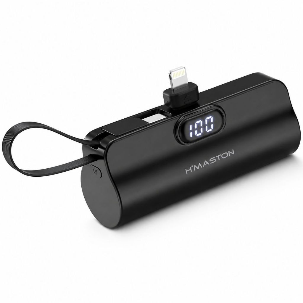 Carregador Portátil Mini Power Bank 5000mAh Com 02 Saídas Tipo-C / Lightning