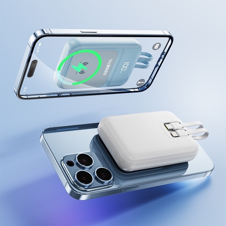 Carregador Portátil 10000mah con 2 cables de carga rápida Banco de energía digital LED A8