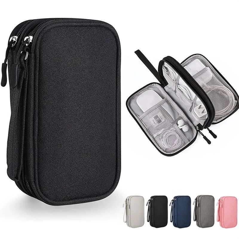 Bolsa Organizadora à Prova d'Água: Armazenamento em Tecido para Power Bank, Cabos e Fones de Ouvido.