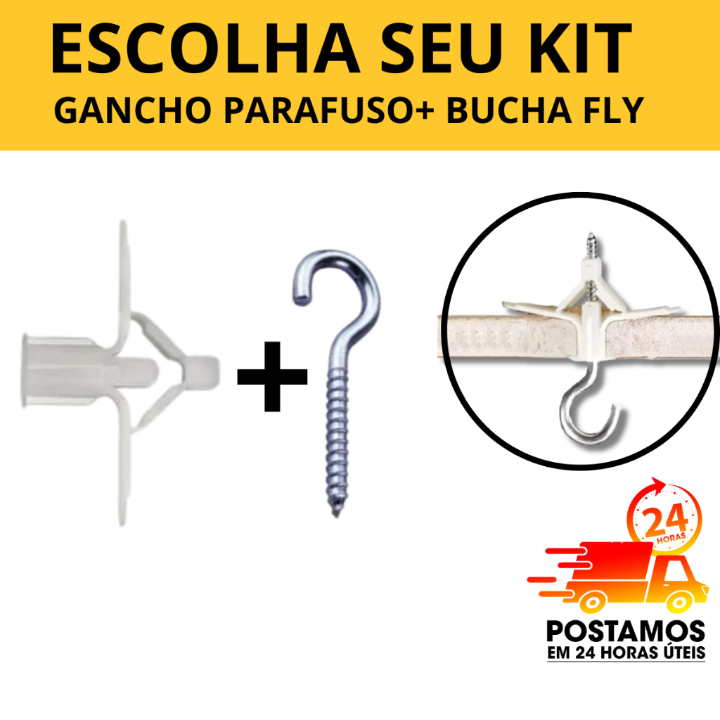 Escolha 10 a 50 Bucha Fly para Forro Gesso Dry Wall +  Gancho Parafuso zincado