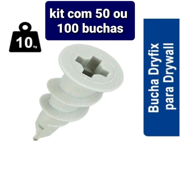 Bucha Dry fix para gesso drywall cartonado kit com 50 ou 100 pecas