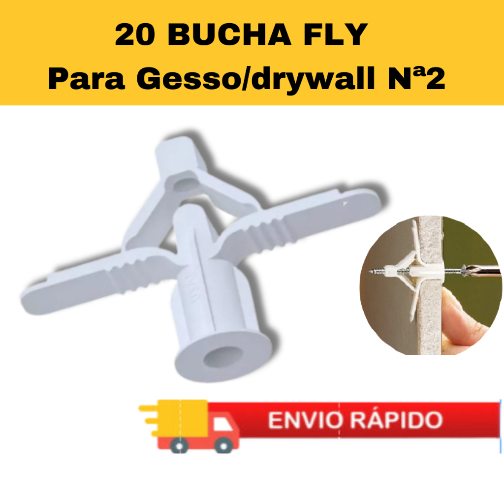 20  Bucha Fly 2 C/ Aba para Forro Gesso Dry Wall Tijolo Baiano