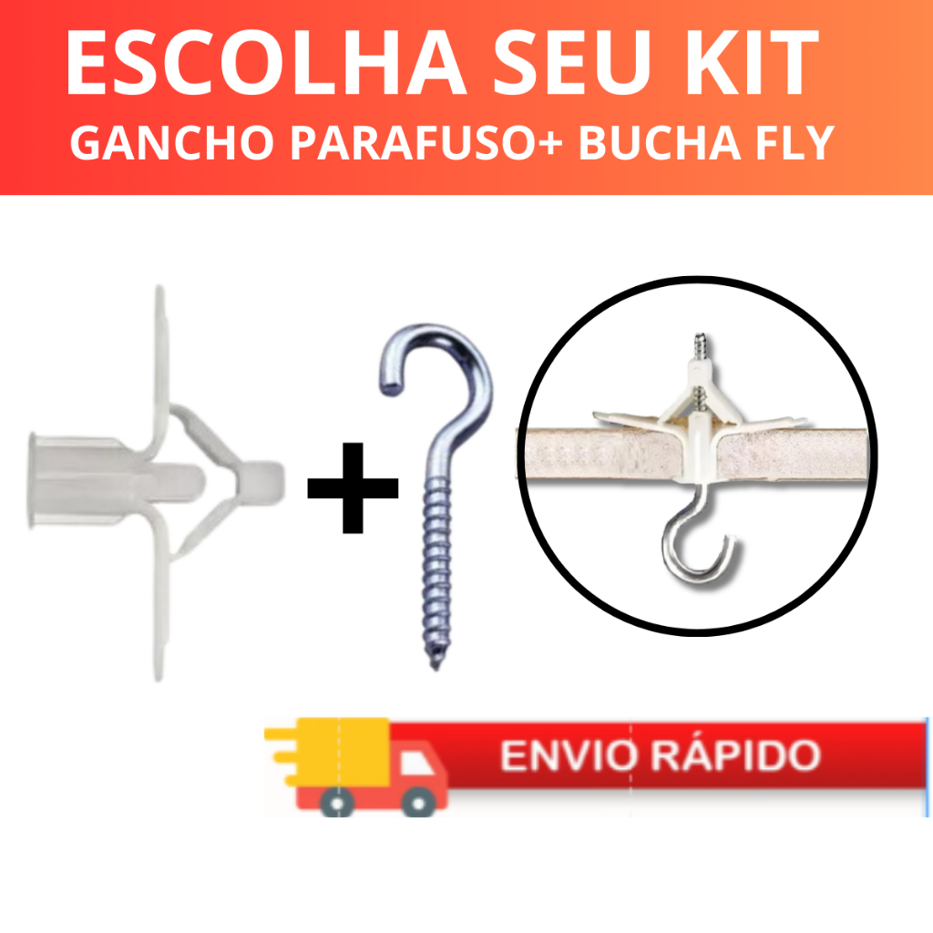 Bucha Fly para Forro Gesso Dry Wall +  Gancho Parafuso zincado
