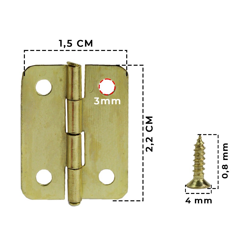 Mini Dobradiça Dourada Com Parafuso Para Artesanato Caixas MDF