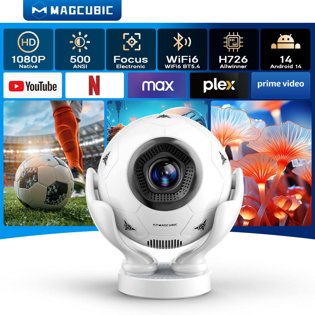 Magcubic HY320F Portátil Projetor 500ANSI Nativo 1080P Android 14 Foco Elétrico WiFi6 BT5.4 H726 Allwinner