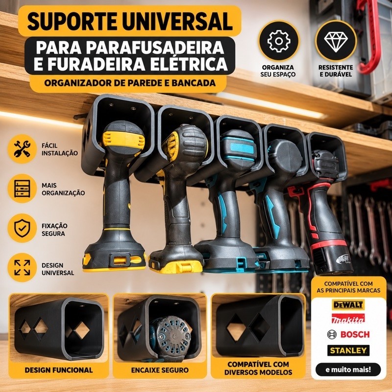 Suporte Universal Para Parafusadeira e Furadeira elétrica sem fiio Organizador De Parede Bancada
