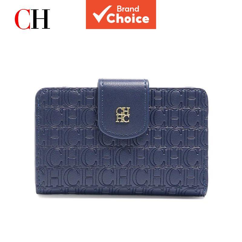 CH Requintado Simples Moda Feminina Carteira Curta Azul Puro Marca De Luxo Carta Estilo Impresso