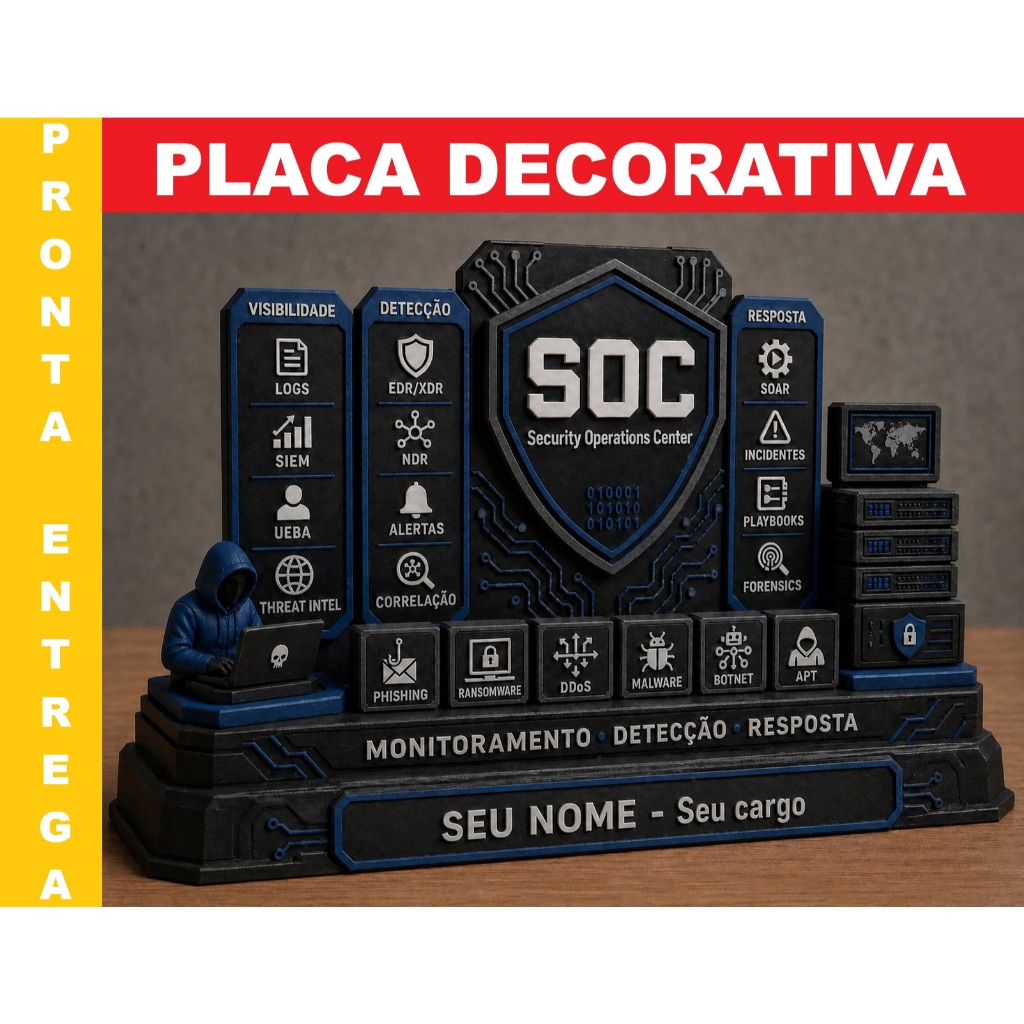 Placa Decorativa SOC Personalizada – Security Operation Center | Cybersecurity | Monitoramento, Detecção e Resposta