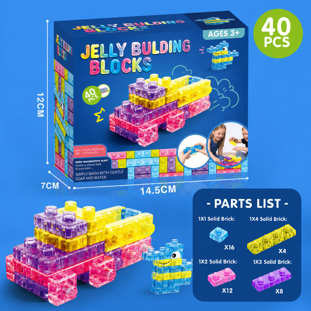 Jelly building blocks children's decompression toys 40PCS transparent soft glue set DIY assembled educational toys