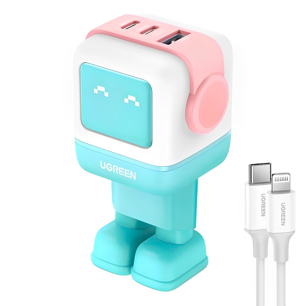 Carregador Parede Ugreen Porta Usb-A/C Máx 65W Azul Rosa + Cabo iOS (K-7450-3673)