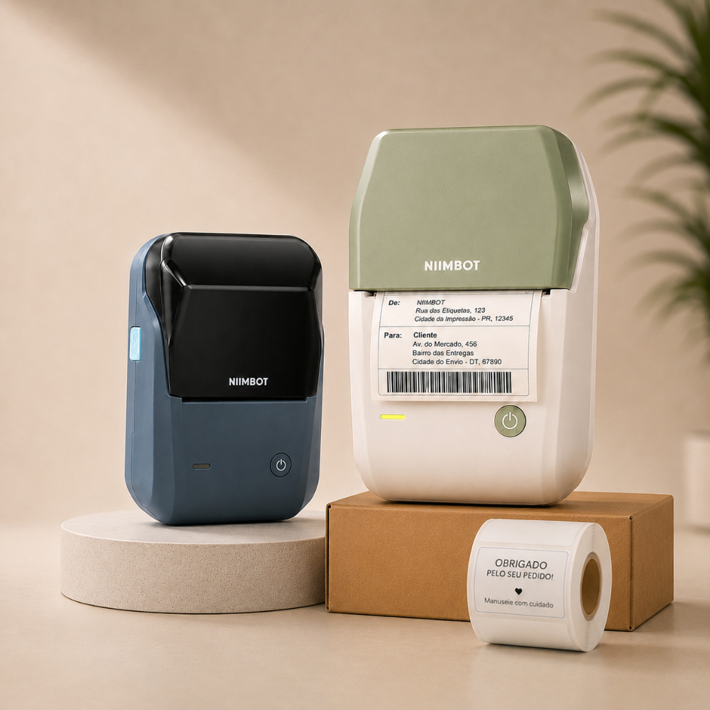 Impressora Térmica Portátil Bluetooth Niimbot Azul Branco B1 P/ Etiquetas Papel Organização Envio