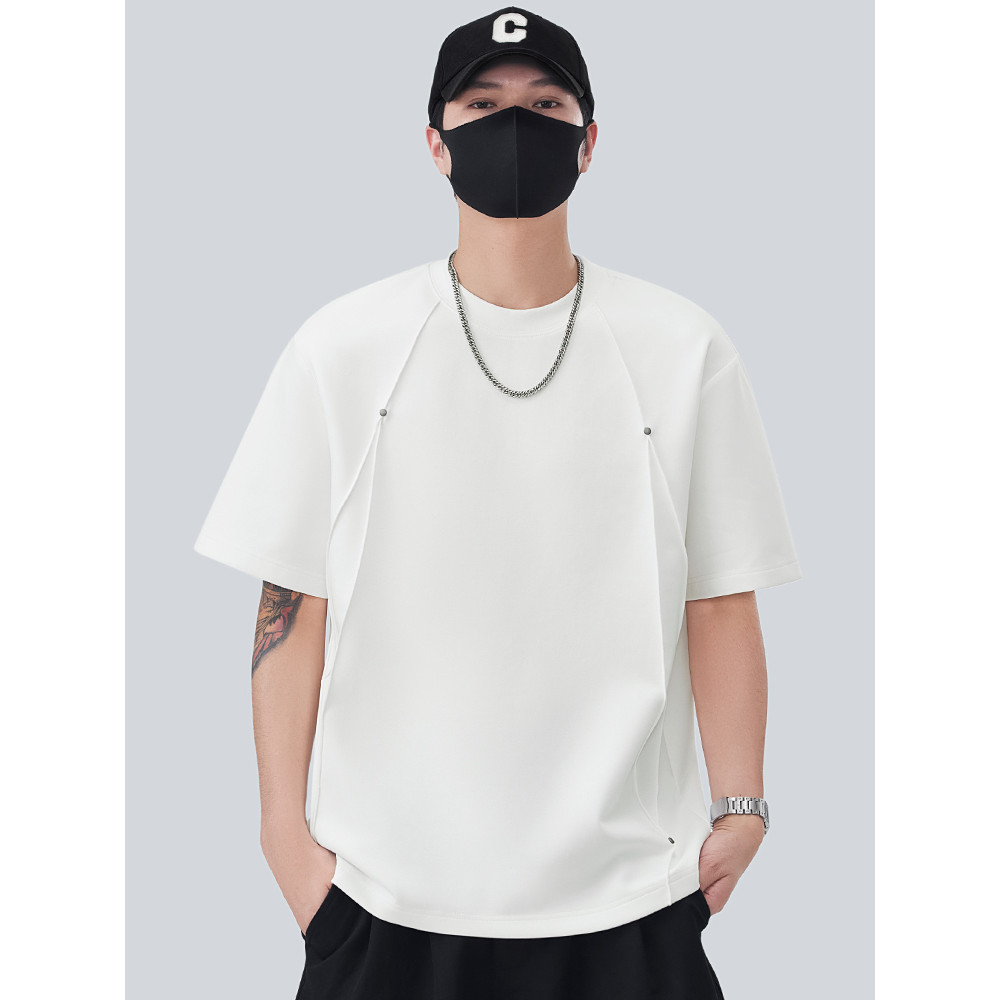 Camada de ar gelo seda manga curta camiseta masculina verão 2026 novo estilo High-End solto em torno do pescoço meia man