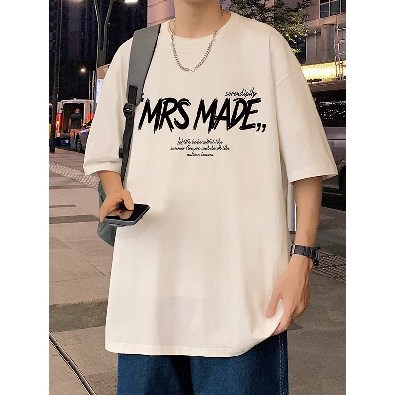 Pesado puro algodão americano High Street manga curta camiseta masculina verão novo Design oversize solto casal meia man