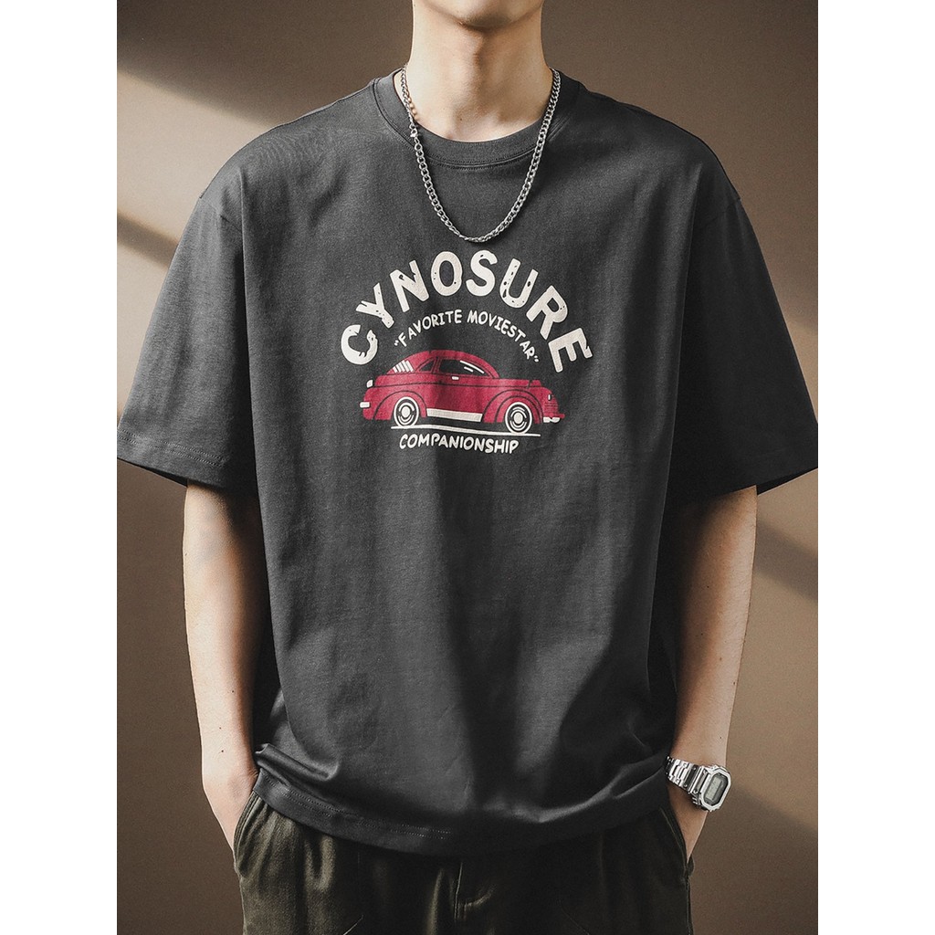 High-End americano em torno do pescoço motocicleta impresso camiseta de manga curta masculina verão Street Wear meia man