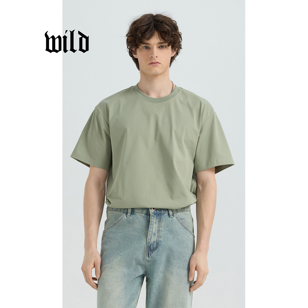 Camiseta verde cinza masculina verão High-End na moda Commuter solto Casual em torno do pescoço camisa de fundo nova man