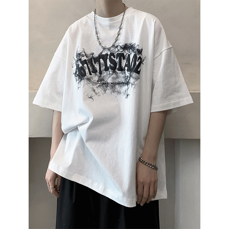 Camiseta pesada americana masculina verão High street street Wear solto meia manga All-Match roupas da moda oversize man
