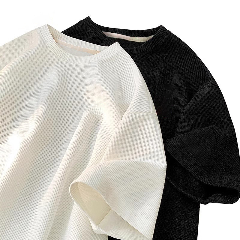 Waffle camiseta de manga curta masculina 2026 novo estilo verão High-End solto meia manga topo Casual roupas de meia man